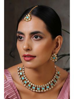 SWABHIMANN - Shakti Mohan in Nirali Blue Kundan Necklace with Earrings and Maang Tikka