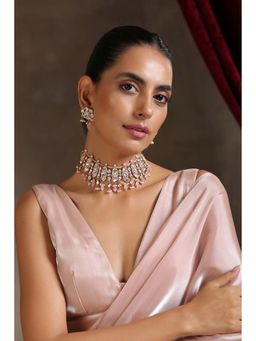 SWABHIMANN - Norah Pink Gold Plated Polki Choker Necklace with Earrings Set