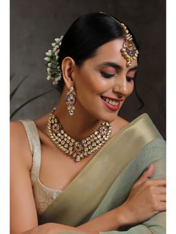 SWABHIMANN - Hamsha Blue Gold Plated Kundan Necklace with Earrings Set