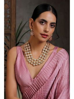 SWABHIMANN - Kalirra Red Gold Plated Kundan Necklace with Earrings Set