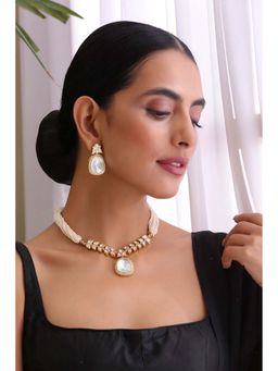 SWABHIMANN - Ava Gold Plated Polki Pendant Necklace Set