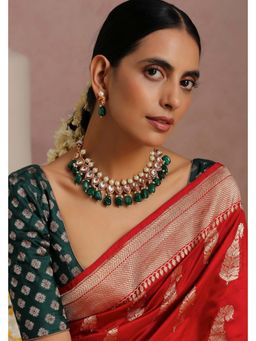 SWABHIMANN - Rambia Green Kundan and Pearl Necklace with Earrings Set