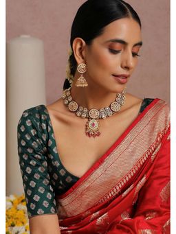 SWABHIMANN - Bivashri Red Gold Plated Kundan Necklace Set