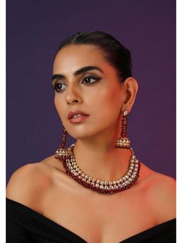 SWABHIMANN - Daariya Red Gold Plated Kundan Necklace with Earrings Set