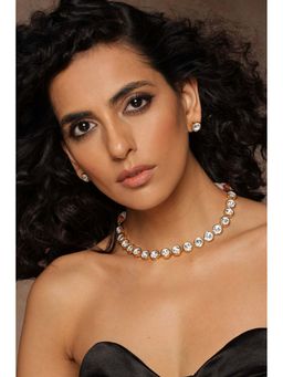 SWABHIMANN - Arsh Gold Polki Single Line Necklace with Earrings Set