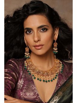 SWABHIMANN - Adyaa Green Temple Work Necklace Set