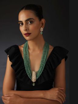 SWABHIMANN - Drishika Green Polki Long Necklace Set