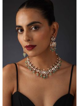 SWABHIMANN - Sathya Green Polki Silver Choker Necklace with Earrings Set