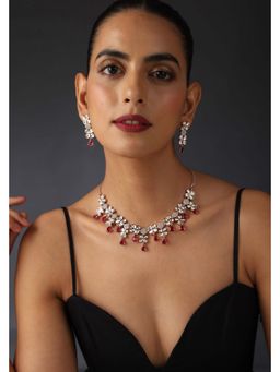 SWABHIMANN - Avery Red Polki Silver Necklace with Earrings Set