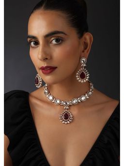 SWABHIMANN - Daanam Red Polki Necklace Set