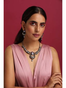 SWABHIMANN - Lavanya Purple Oxidised Necklace with Earrings Set