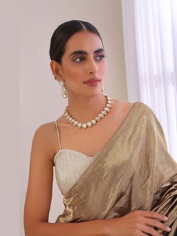 SWABHIMANN - Ehshna Gold Kundan Single Line Necklace with Earrings Set