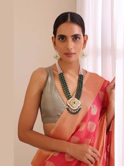 SWABHIMANN - Narya Green and Gold Long Polki Necklace with Earrings Set
