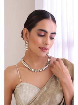 SWABHIMANN - Kruti Silver Polki Necklace with Earrings Set