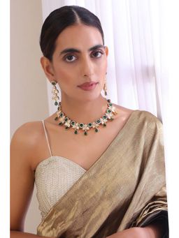 SWABHIMANN - Aahana Emerald Polki Necklace with Earrings Set