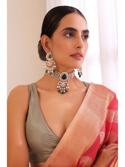 SWABHIMANN - Ira Green Polki Choker Set