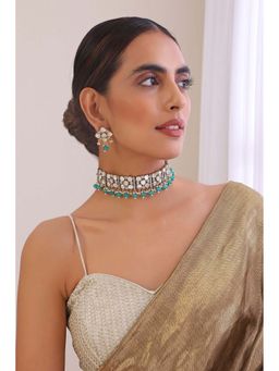 SWABHIMANN - Radha Silver Choker Necklace with Earrings Set