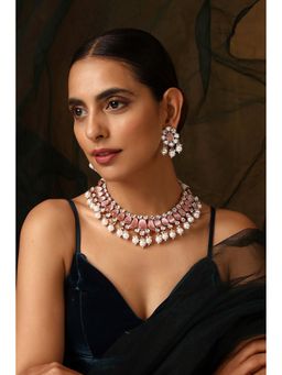 SWABHIMANN - Amreen Pink Polki and Pearl Necklace Set