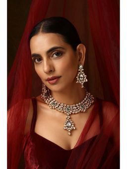 SWABHIMANN - Udya Green Kundan Necklace with Earrings Set