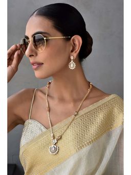 SWABHIMANN - Naina Rose Gold Polki Pendant with Earrings Set