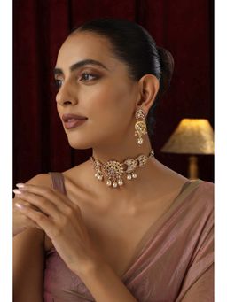 SWABHIMANN - Surya Gold Polki Choker Necklace with Earrings Set