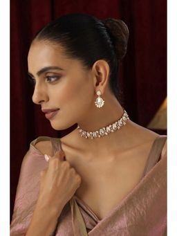 SWABHIMANN - Inaya Rose Gold Polki Choker Necklace with Earrings Set
