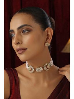 SWABHIMANN - Sajni Gold Polki Choker Necklace with Earrings Set