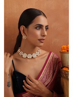 SWABHIMANN - Sehaj Gold Polki Necklace with Earrings Set