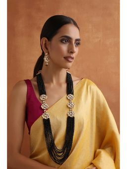 SWABHIMANN - Mahanti Black Kundan Long Necklace with Earrings Set