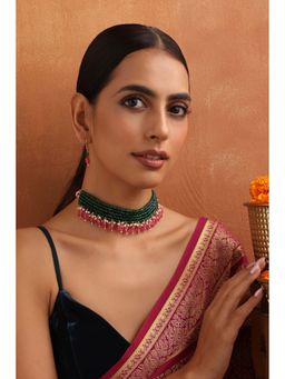 SWABHIMANN - Gamya Green and Pink Choker Necklace with Earrings Set