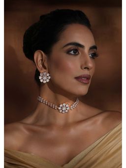 SWABHIMANN - Netra Rose Gold Polki Choker Necklace with Earrings Set