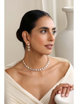 SWABHIMANN - Kiran Rose Gold Polki Single Line Necklace with Earrings Set