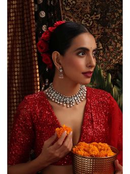 SWABHIMANN - Amar Green Polki Necklace with Earrings Set