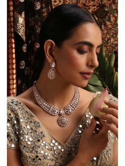 SWABHIMANN - Aashvi Rose Gold Polki Necklace with Earrings