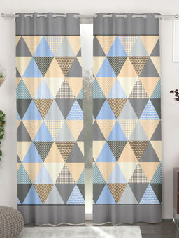CHHAVI INDIA - Grey Modern Geometric Triangle Eyelet Door Curtains (Pack Of 2) (7 Feet)
