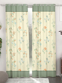 CHHAVI INDIA - Beige Floral Elegance Door Curtains (Pack of 2) (7 Feet)