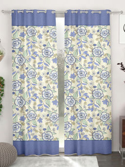CHHAVI INDIA - Purple Premium Floral Grommet Curtains (Pack of 2) (7 Feet)