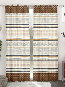 CHHAVI INDIA - White Ethnic Geometric Print Door Curtains (Pack of 2) (7 Feet)