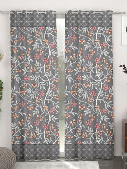 CHHAVI INDIA - Grey Floral Vine Grommet Door Curtains (Pack of 2) (7 Feet)
