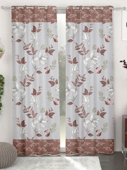 CHHAVI INDIA - Grey Floral Elegance: Premium Door Curtains (Pack of 2) (7 Feet)