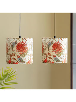 ExclusiveLane - Off White Chirping Birds Hanging Pendant Lamp Shades (Pack of 2)