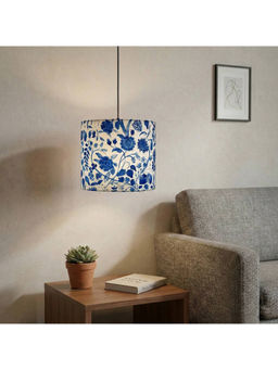ExclusiveLane - White Indigo Bloom Cotton Cloth Hanging Pendant Lamp Shade