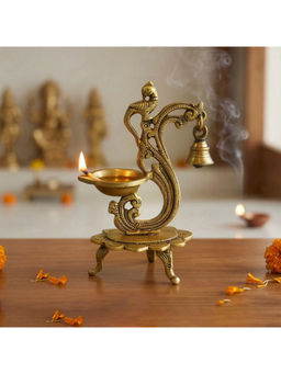 ExclusiveLane - Gold Luminous Peacock Brass Diya