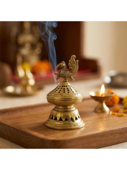 ExclusiveLane - Gold Elegant Peacock Dhoop Dani Brass Incense Burner
