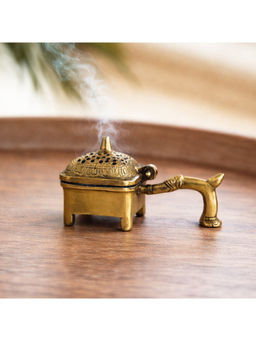 ExclusiveLane - Gold Divine Aroma Dhoop Dani Brass Incense Burner with Handle