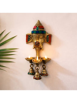 ExclusiveLane - Multi-Color Divine Ganesha Decorative Wall Hanging Brass Diya