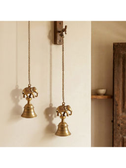 ExclusiveLane - Gold Majestic Elephant Decorative Hanging Pure Brass Bells (Pack of 2)