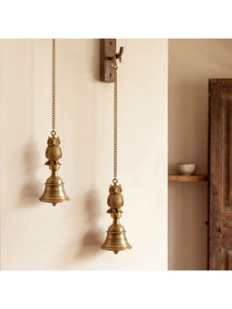 ExclusiveLane - Gold Royal Owl Decorative Hanging Pure Brass Bells (Pack of 2)