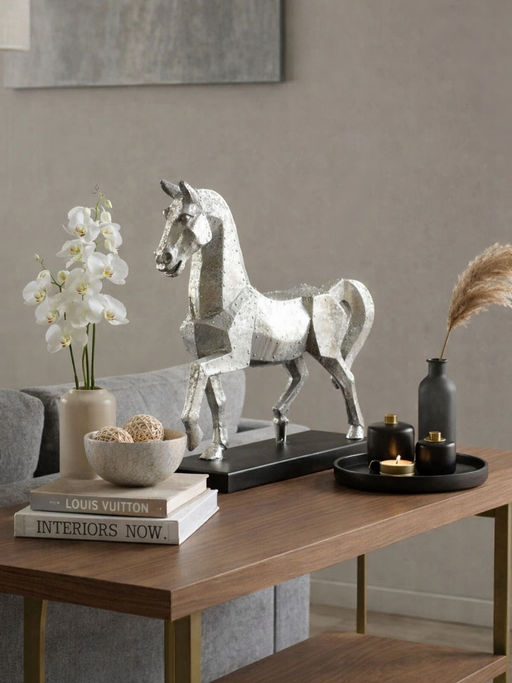 Smokey Cocktail Silver Luxury Horse Decor Showpiece