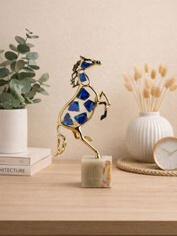 Smokey Cocktail - Blue Metal Stone Running Horse Showpiece